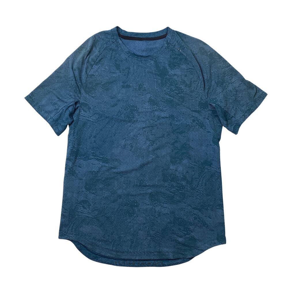 Lululemon T Shirt Mens Large Teal Blue Drysense Training Curved Hem Short Sleeve